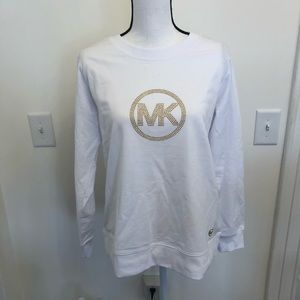 Michael Kors White Sweatshirt Gold MK Logo Crew